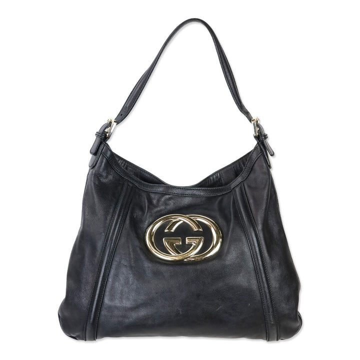 Gucci Black Leather Interlocking G Britt Hobo Bag
