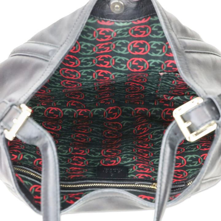 Gucci Black Leather Interlocking G Britt Hobo Bag