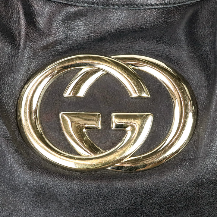 Gucci Black Leather Interlocking G Britt Hobo Bag