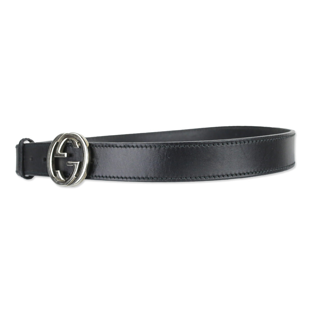 Gucci Black Leather Interlocking G Buckle Belt