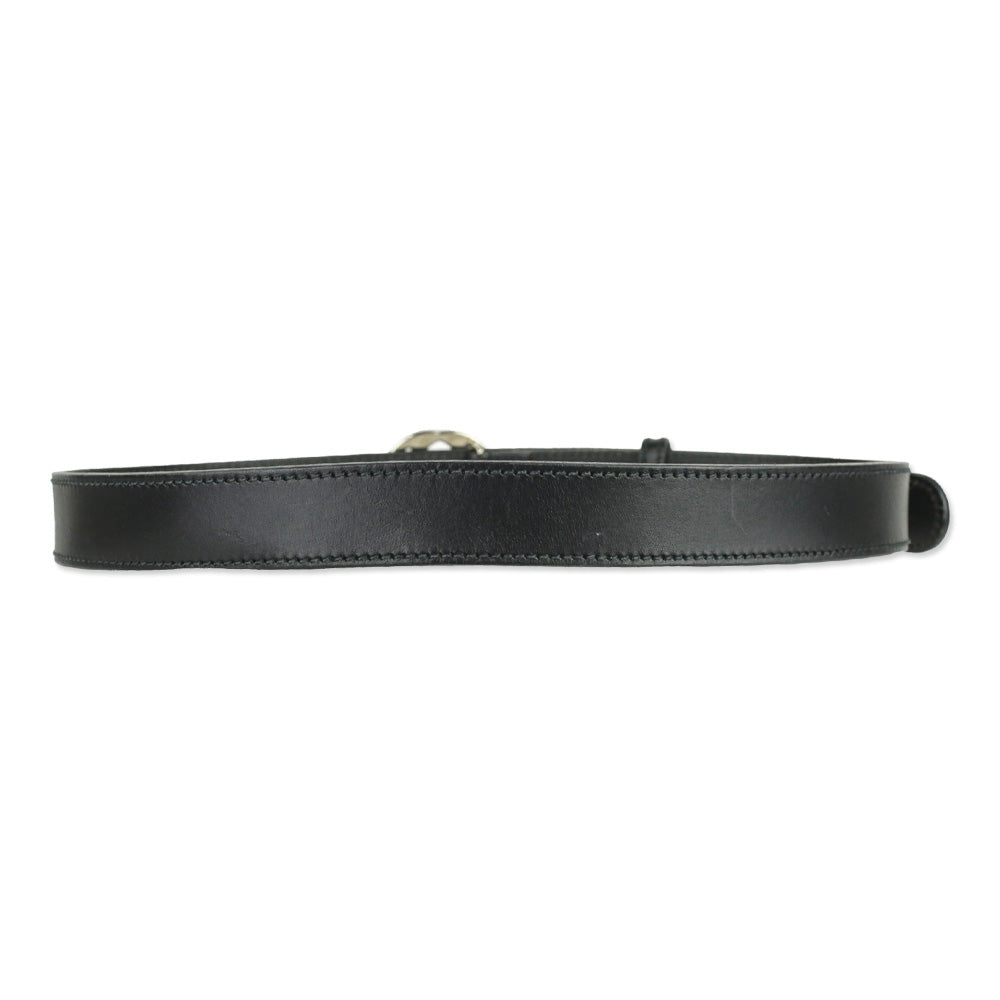 Gucci Black Leather Interlocking G Buckle Belt