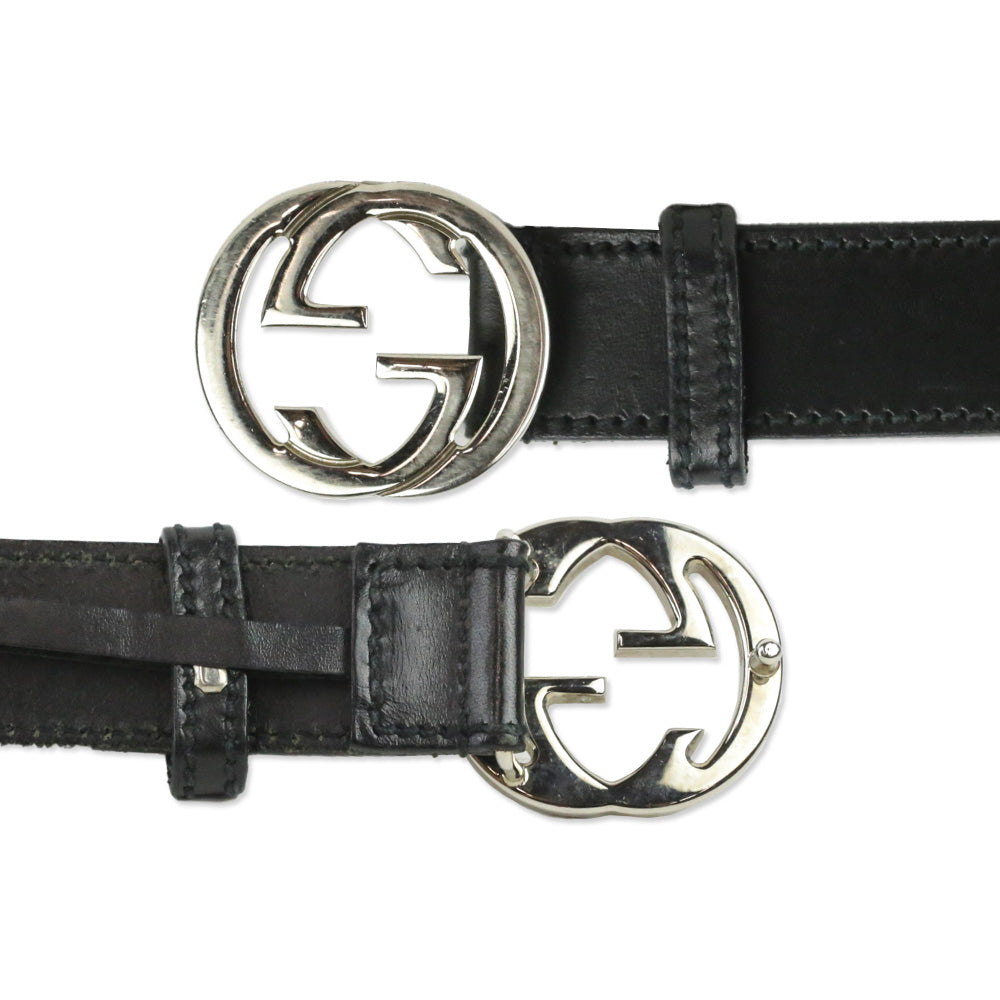 Gucci Black Leather Interlocking G Buckle Belt