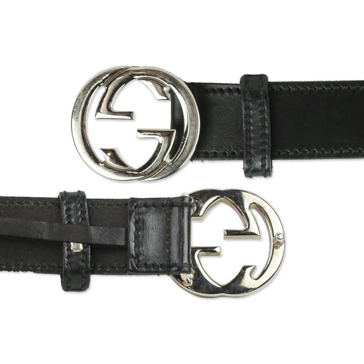 Gucci Black Leather Interlocking G Buckle Belt