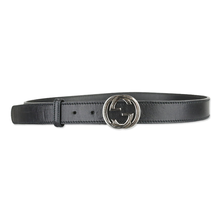 Gucci Black Leather Interlocking G Buckle Belt