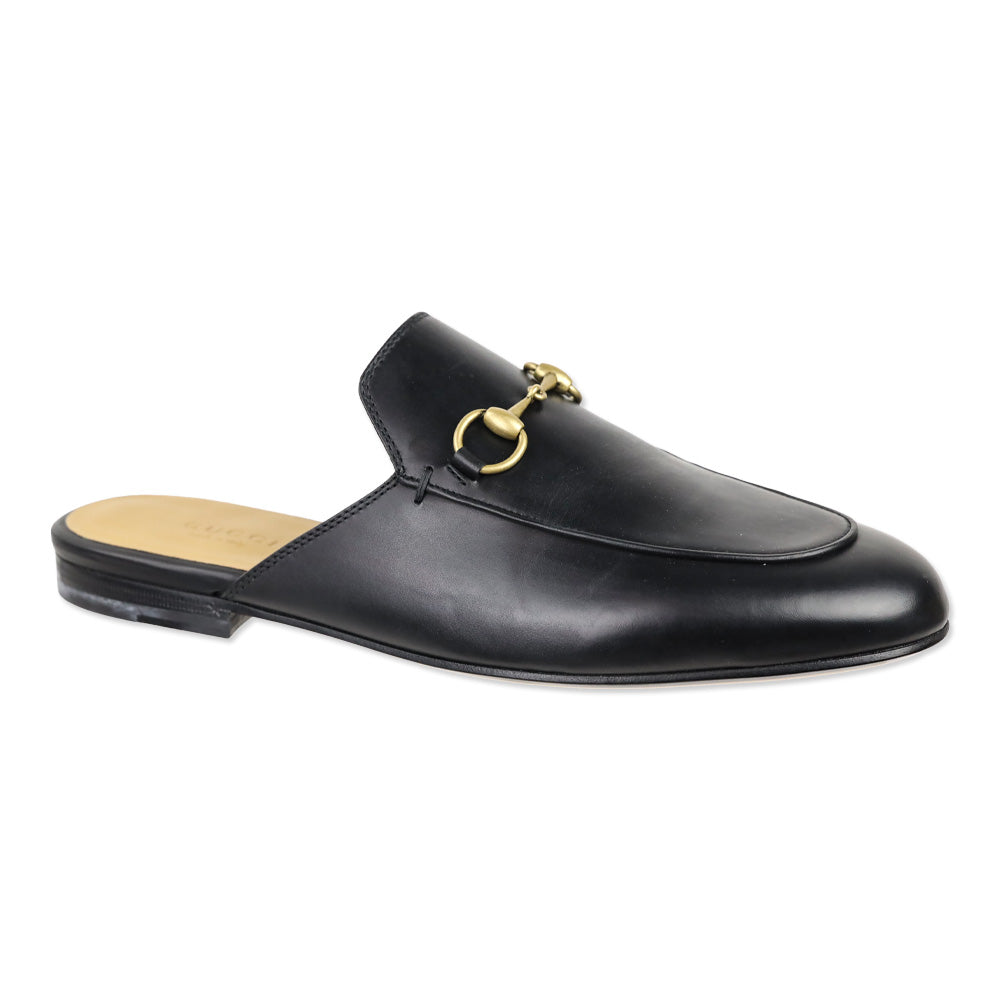 Gucci Black Leather Princetown Horsebit Slipper Mule
