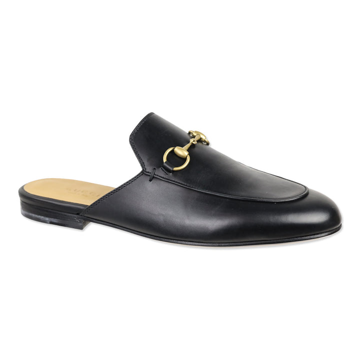 Gucci Black Leather Princetown Horsebit Slipper Mule