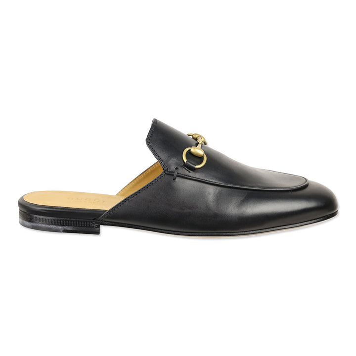 Gucci Black Leather Princetown Horsebit Slipper Mule