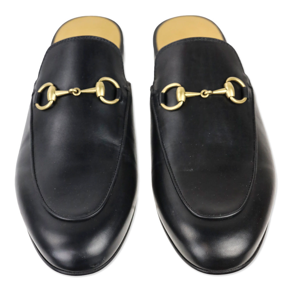 Gucci Black Leather Princetown Horsebit Slipper Mule