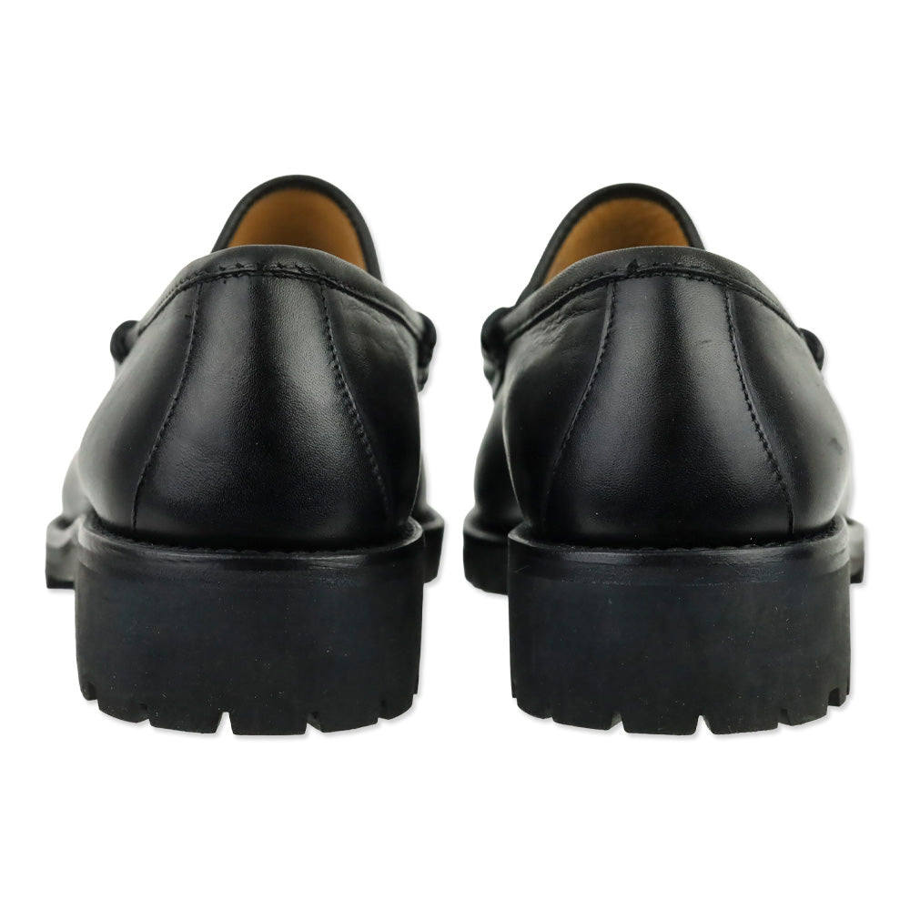 Gucci Black Leather Silver Horsebit Lug Sole Loafer