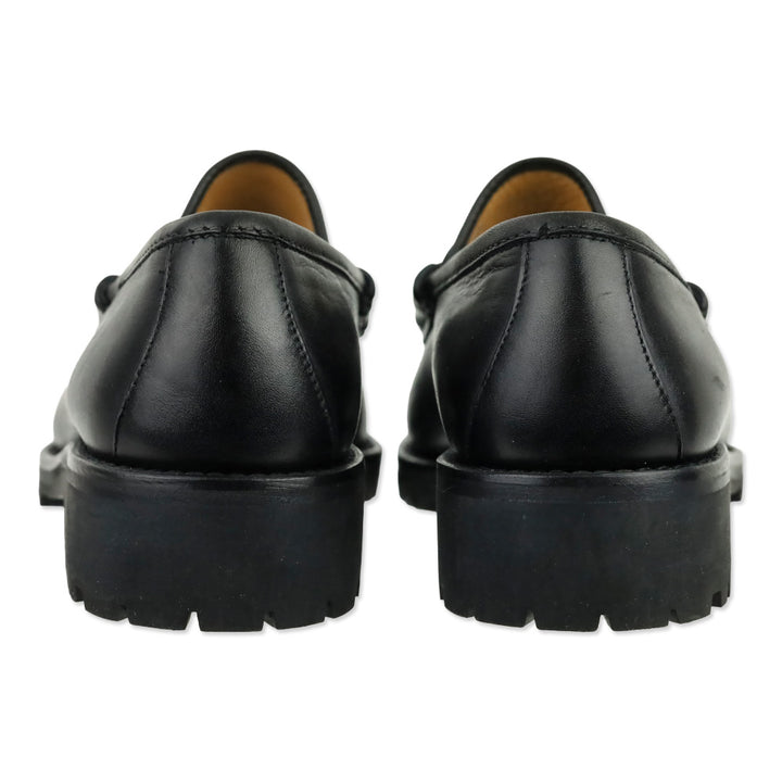 Gucci Black Leather Silver Horsebit Lug Sole Loafer
