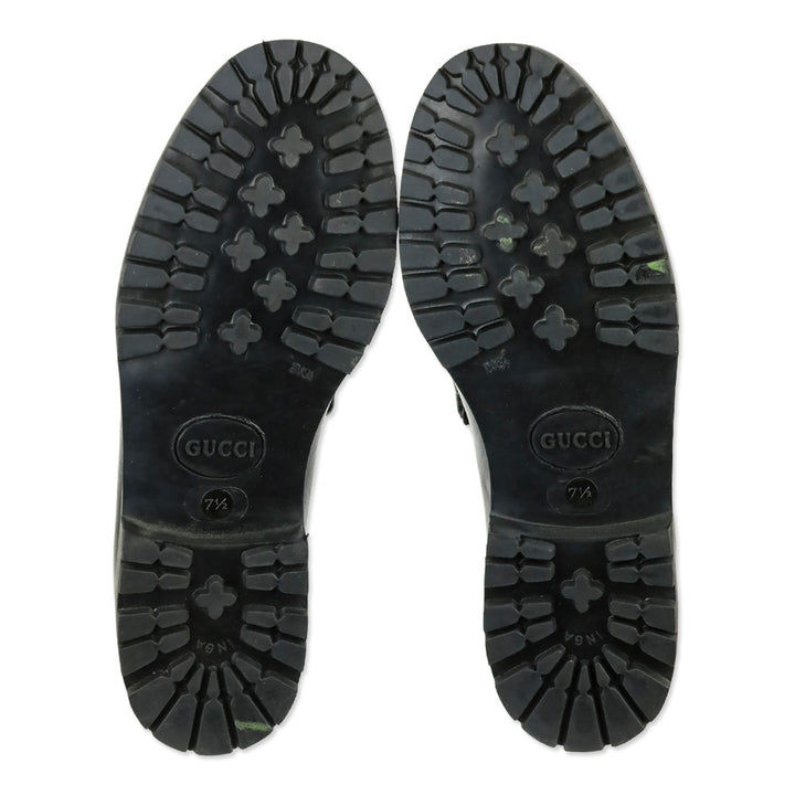 Gucci Black Leather Silver Horsebit Lug Sole Loafer