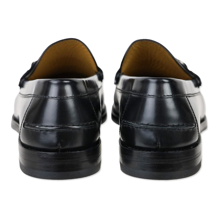 Gucci Black Leather Silver Horsebit Moc Toe Loafers