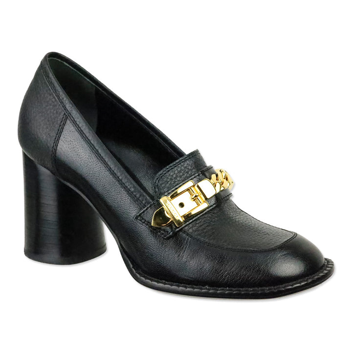 Gucci Black Leather Sylvie Chain-Detail Mid-Heel Loafers