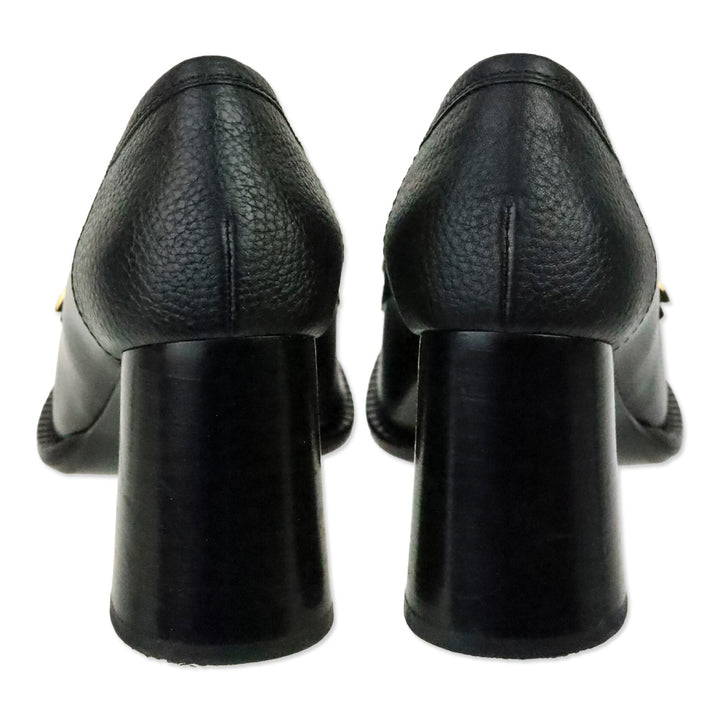 Gucci Black Leather Sylvie Chain-Detail Mid-Heel Loafers