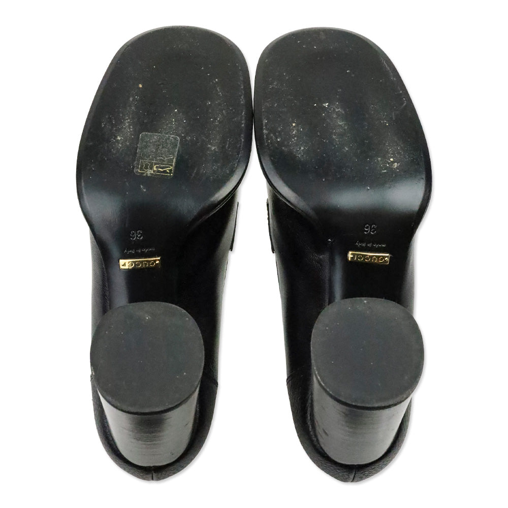 Gucci Black Leather Sylvie Chain-Detail Mid-Heel Loafers
