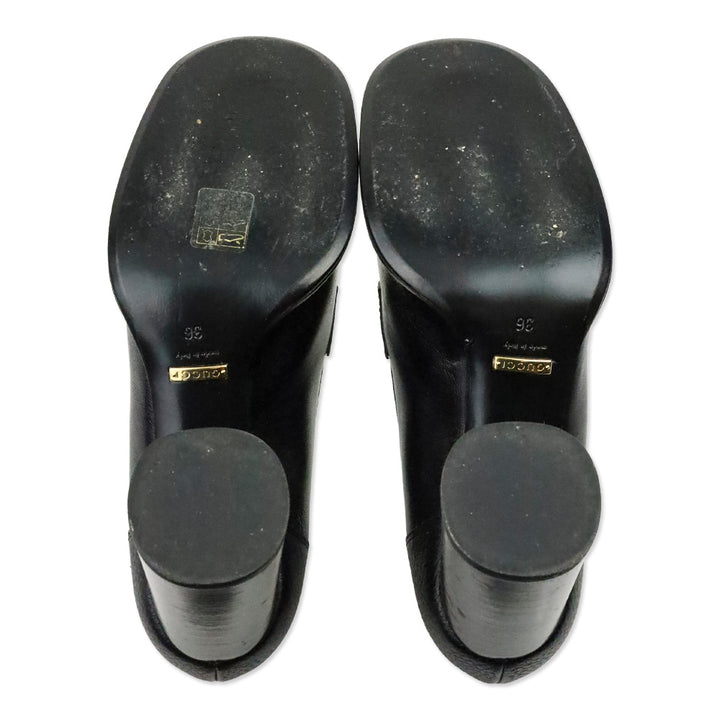 Gucci Black Leather Sylvie Chain-Detail Mid-Heel Loafers