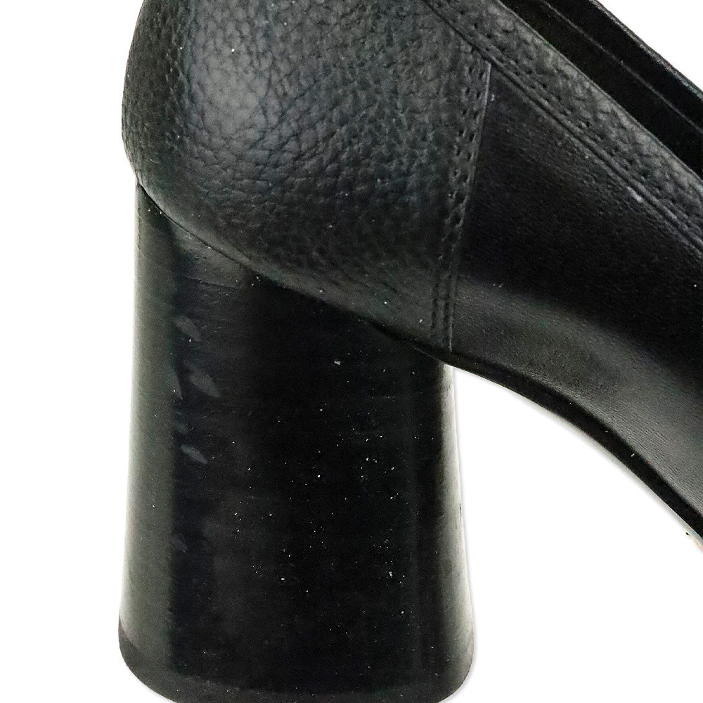Gucci Black Leather Sylvie Chain-Detail Mid-Heel Loafers
