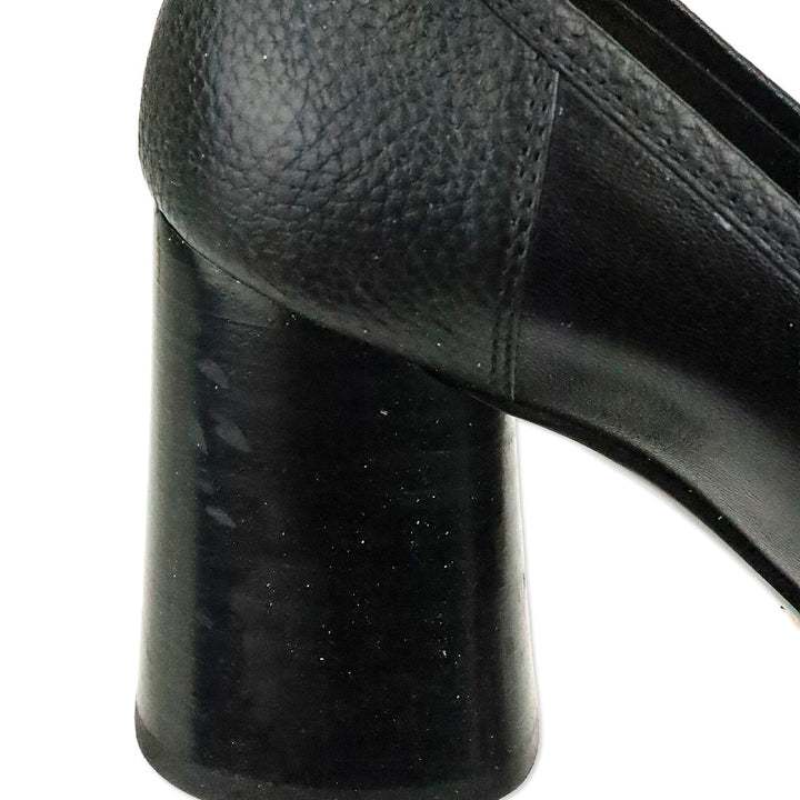 Gucci Black Leather Sylvie Chain-Detail Mid-Heel Loafers