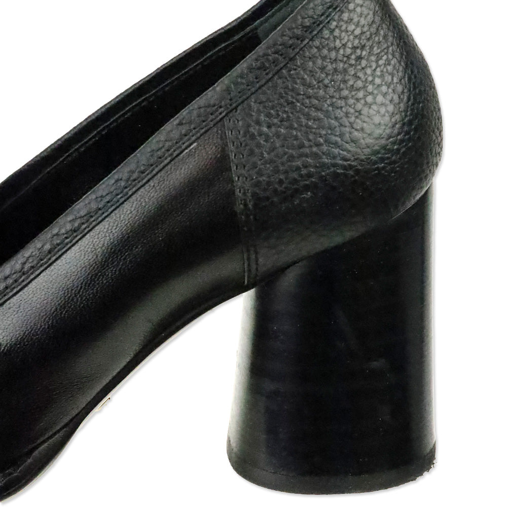 Gucci Black Leather Sylvie Chain-Detail Mid-Heel Loafers