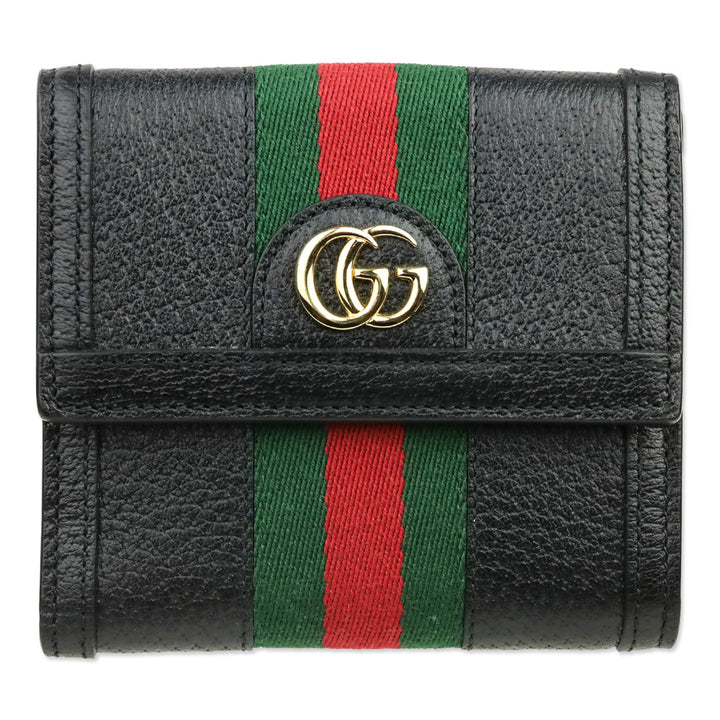 Gucci Black Leather Web Ophidia French Wallet