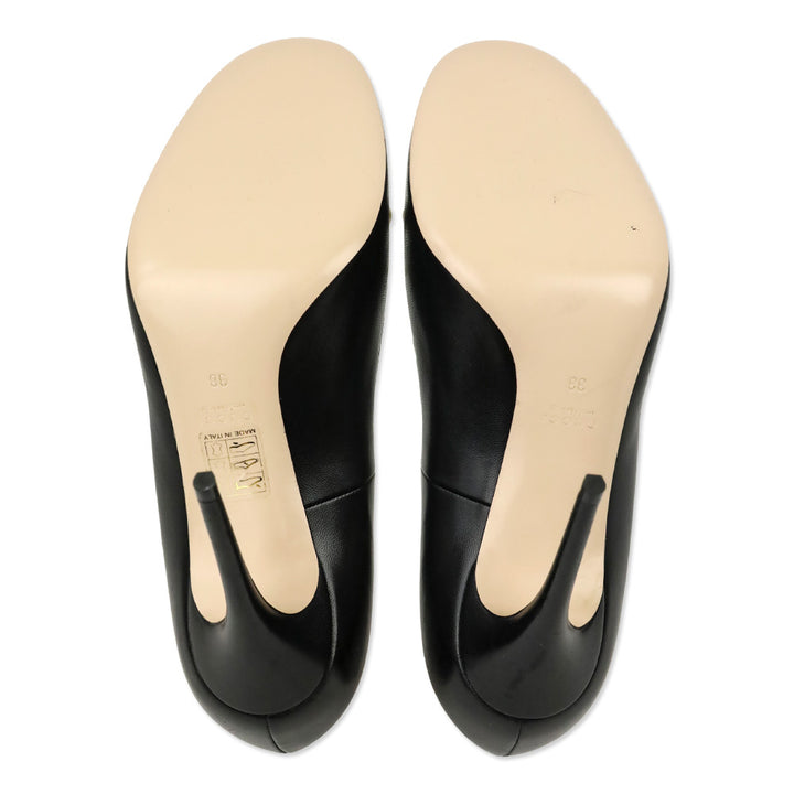 Gucci Black Leather Willow Scalloped GG Pearl Pumps