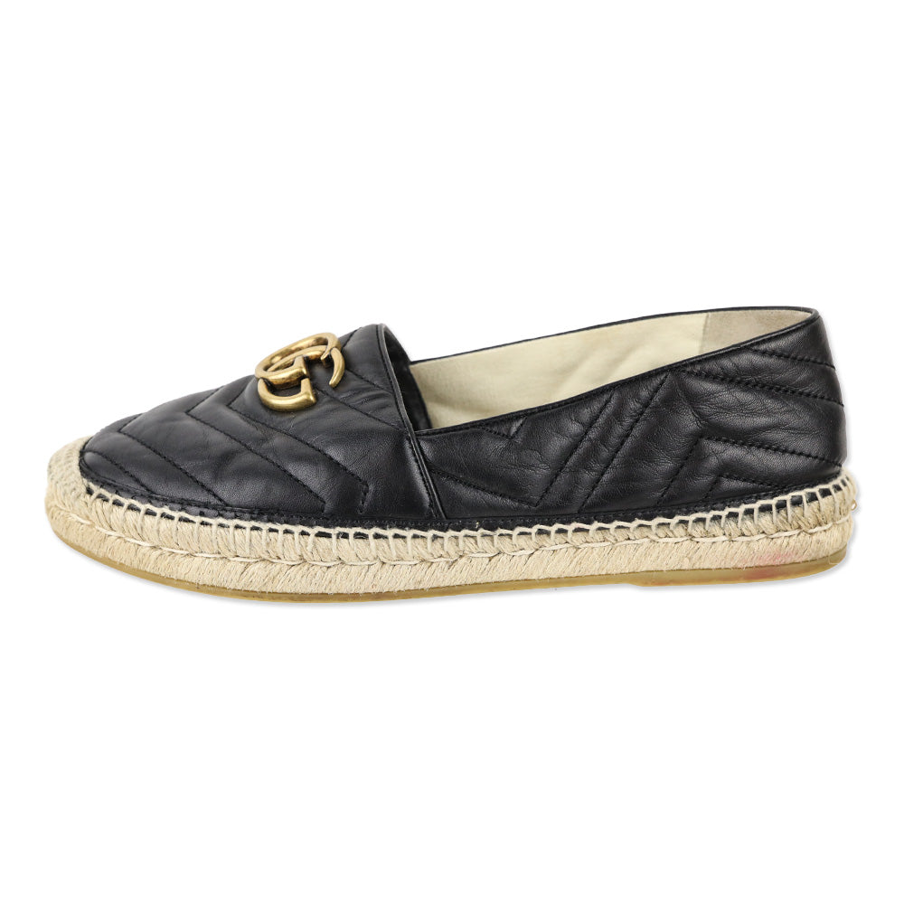 Gucci Black Matelassé Leather GG Marmont Espadrilles