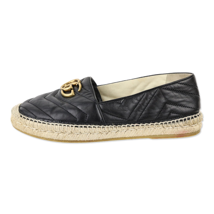 Gucci Black Matelassé Leather GG Marmont Espadrilles
