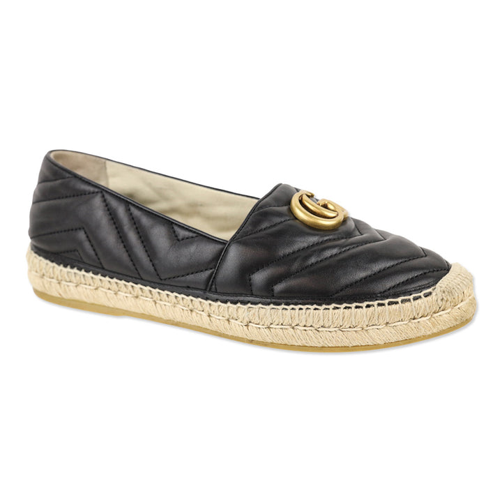 Gucci Black Matelassé Leather GG Marmont Espadrilles