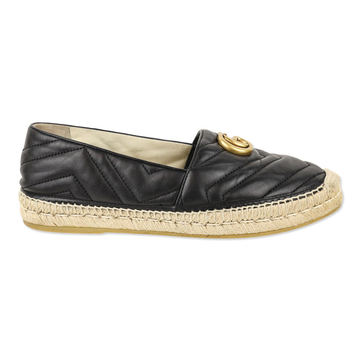 Gucci Black Matelassé Leather GG Marmont Espadrilles