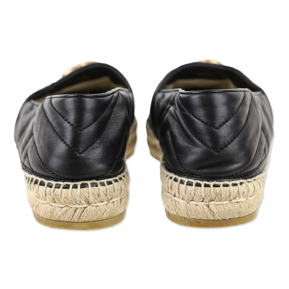 Gucci Black Matelassé Leather GG Marmont Espadrilles