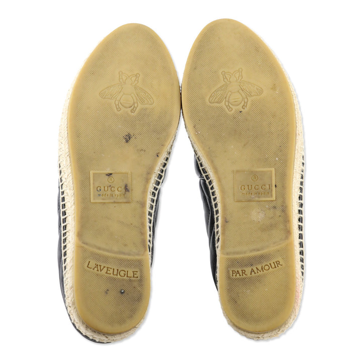 Gucci Black Matelassé Leather GG Marmont Espadrilles