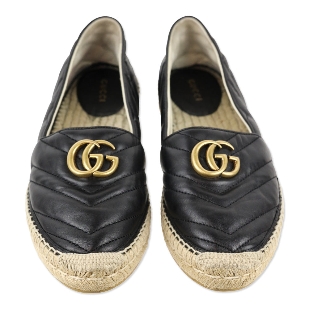 Gucci Black Matelassé Leather GG Marmont Espadrilles