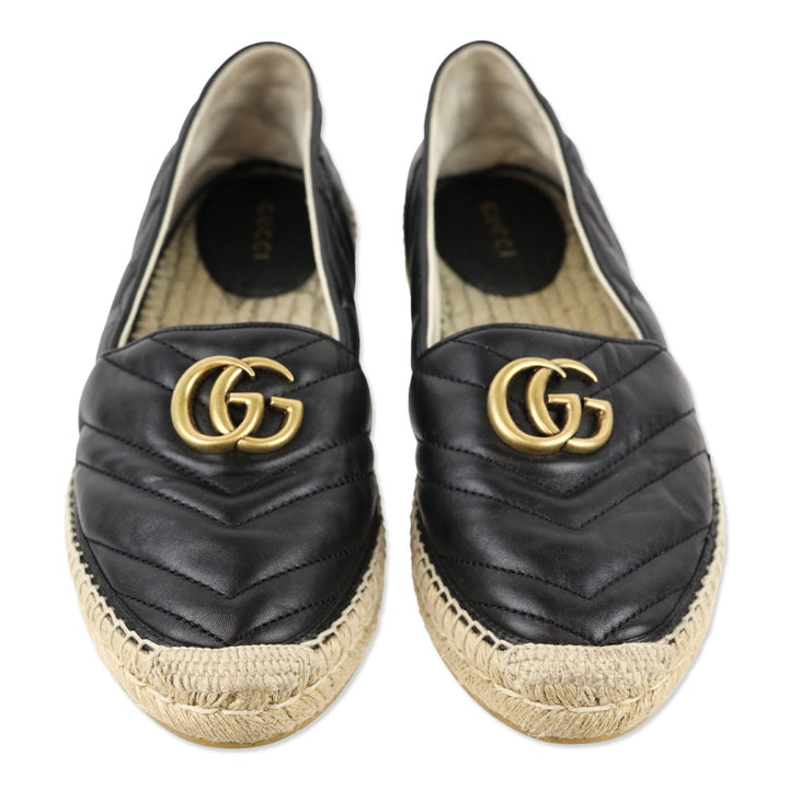 Gucci Black Matelassé Leather GG Marmont Espadrilles