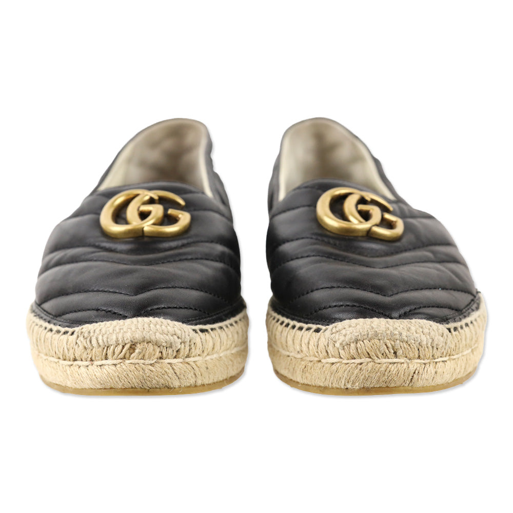 Gucci Black Matelassé Leather GG Marmont Espadrilles