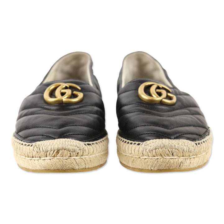 Gucci Black Matelassé Leather GG Marmont Espadrilles