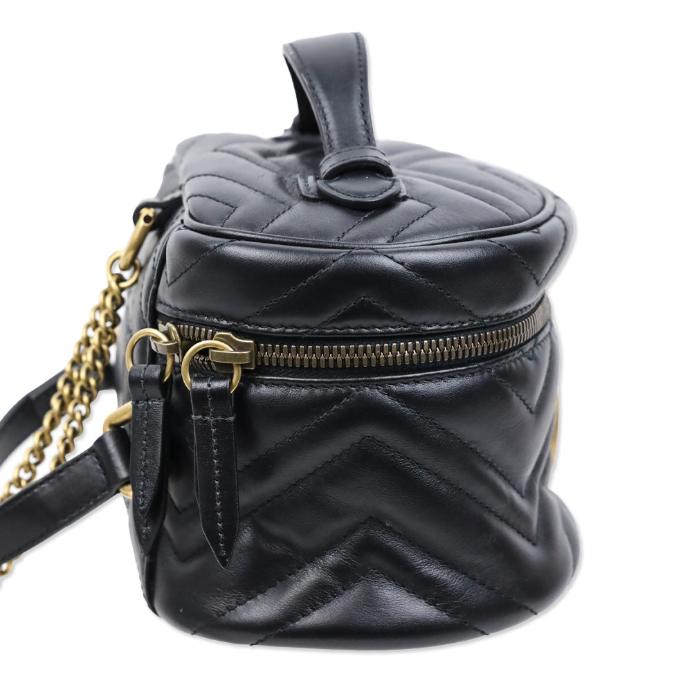 Gucci Black Matelassé Leather Mini GG Marmont Vanity Backpack