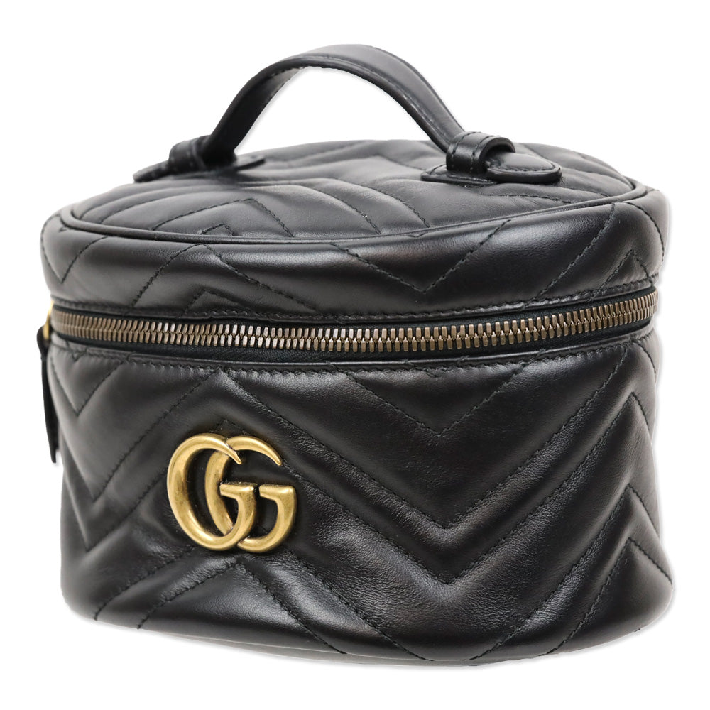 Gucci Black Matelassé Leather Mini GG Marmont Vanity Backpack