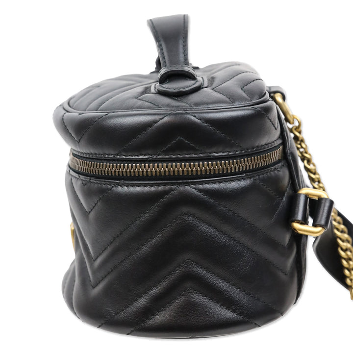 Gucci Black Matelassé Leather Mini GG Marmont Vanity Backpack