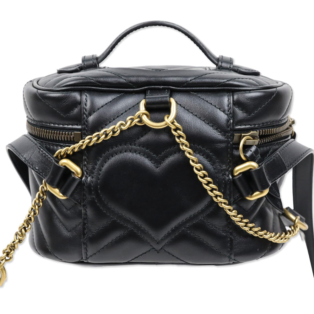 Gucci Black Matelassé Leather Mini GG Marmont Vanity Backpack