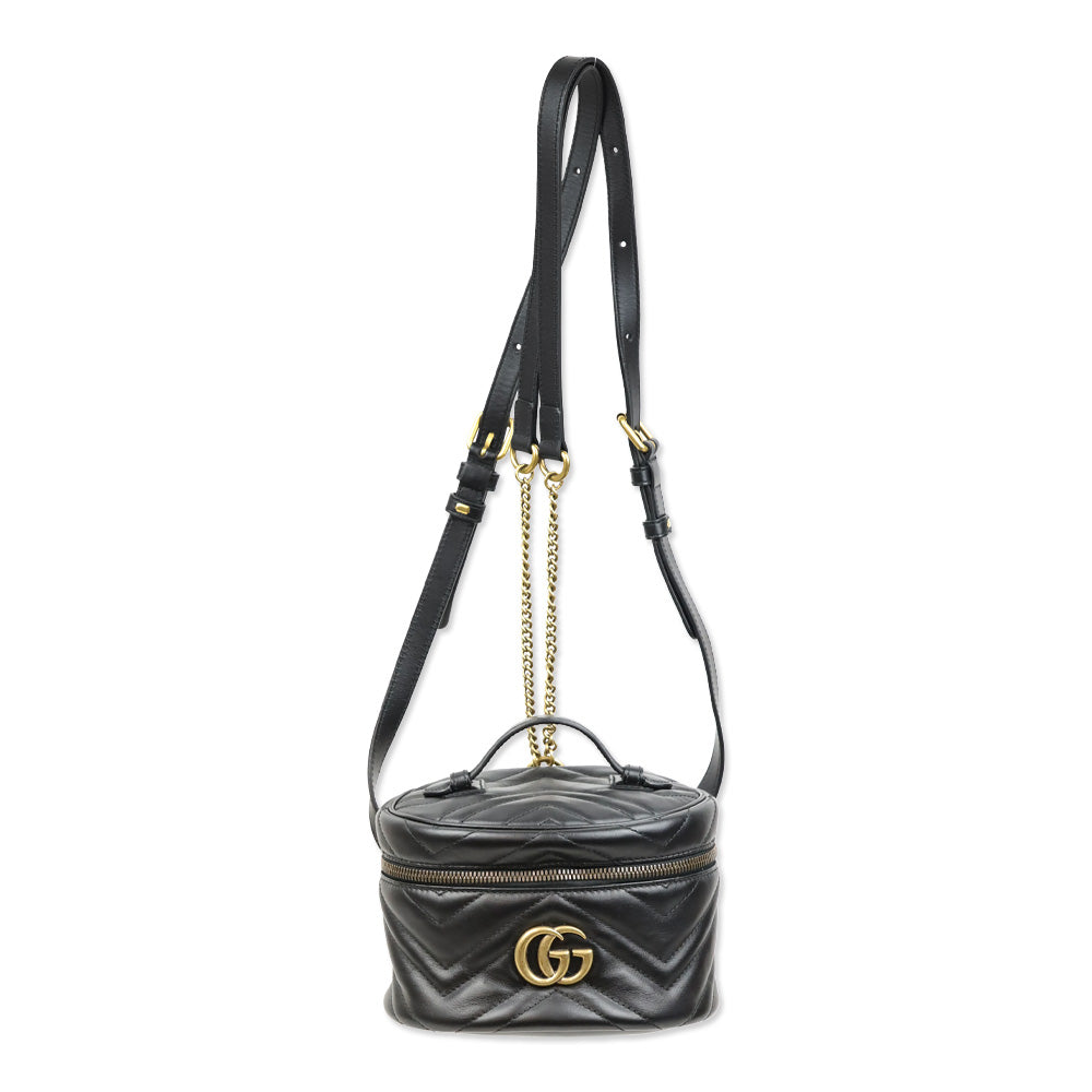 Gucci Black Matelassé Leather Mini GG Marmont Vanity Backpack