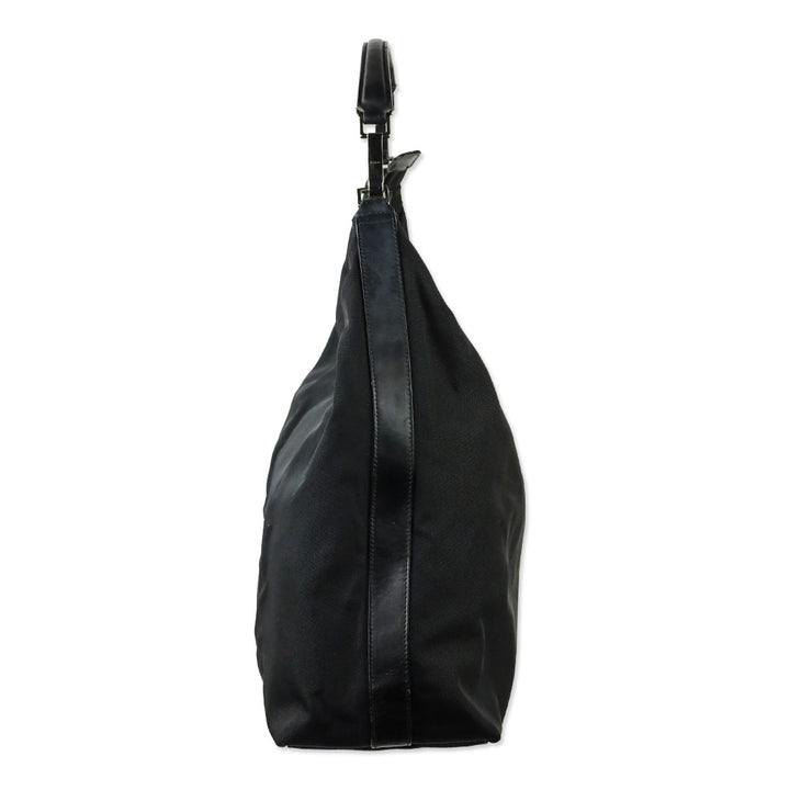 Gucci Black Nylon Leather Trim Hobo Bag