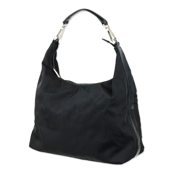Gucci Black Nylon Leather Trim Hobo Bag