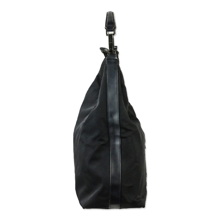 Gucci Black Nylon Leather Trim Hobo Bag