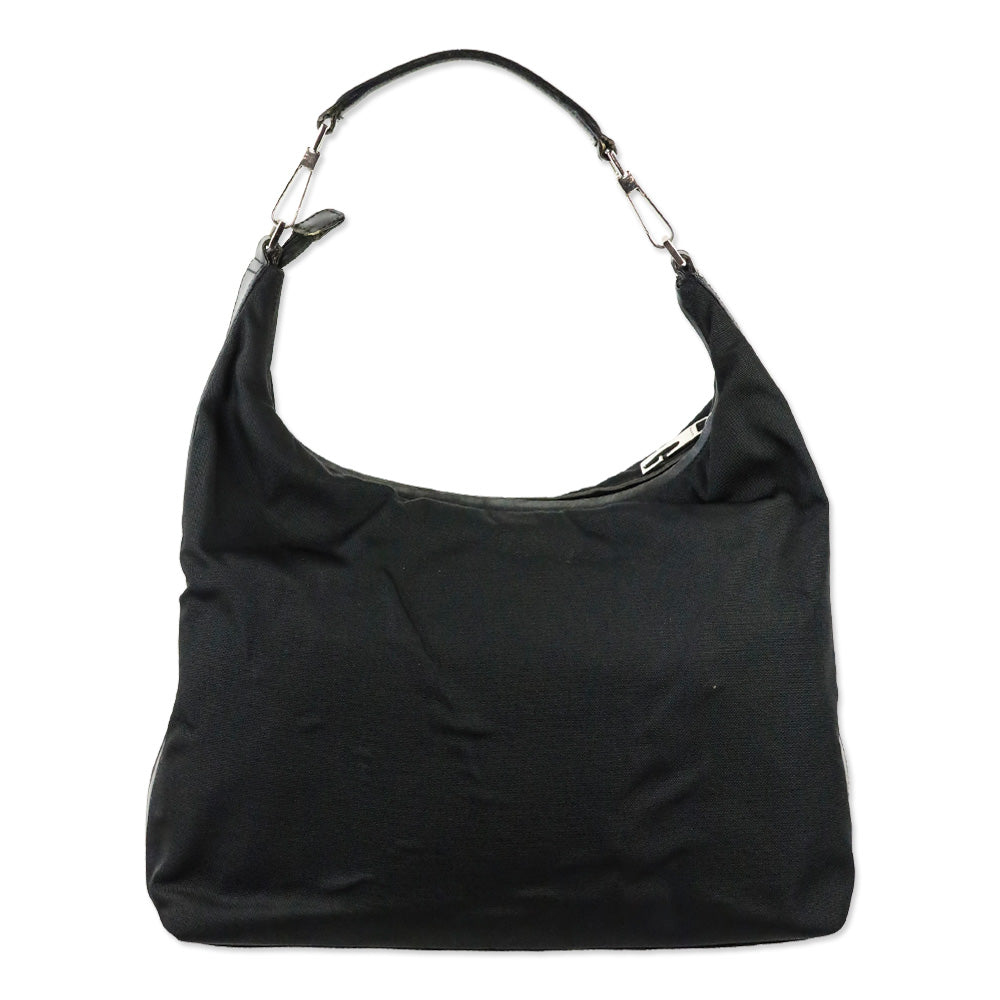 Gucci Black Nylon Leather Trim Hobo Bag