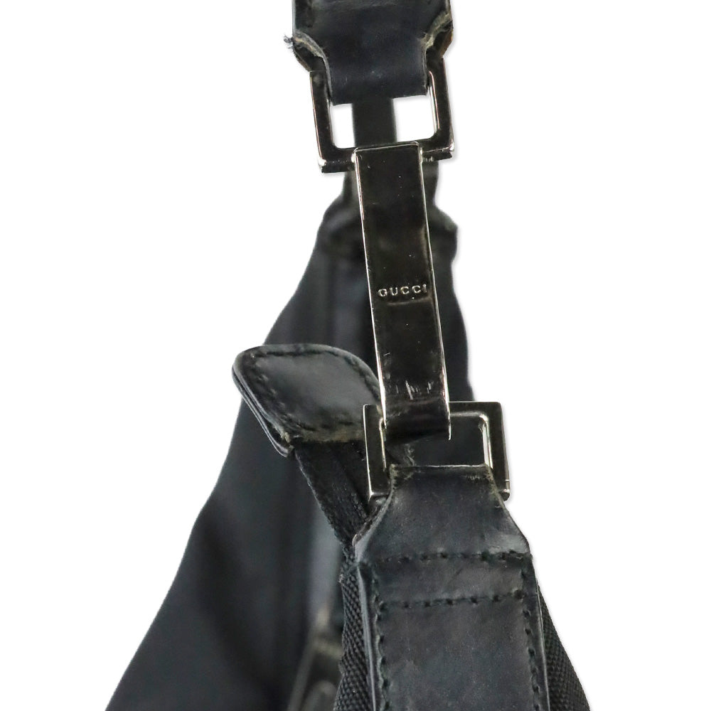 Gucci Black Nylon Leather Trim Hobo Bag