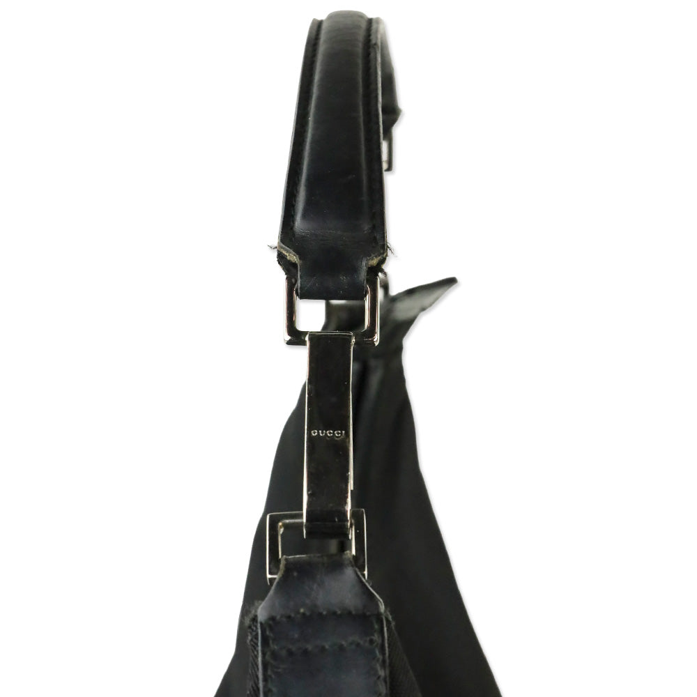 Gucci Black Nylon Leather Trim Hobo Bag
