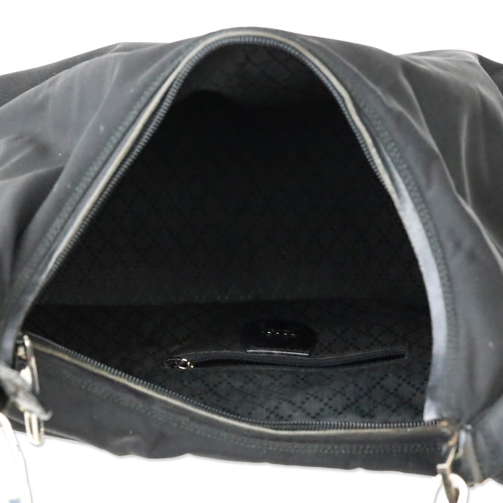 Gucci Black Nylon Leather Trim Hobo Bag