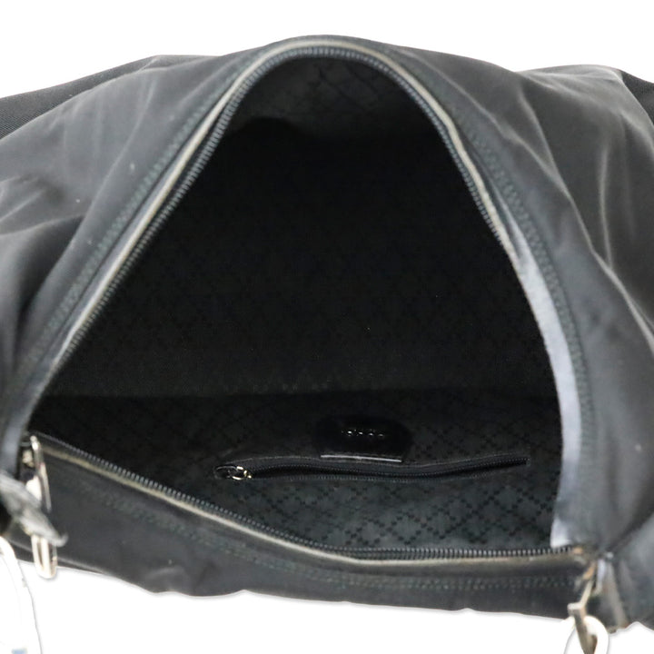 Gucci Black Nylon Leather Trim Hobo Bag