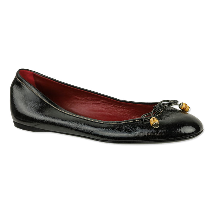 Gucci Black Patent Leather Bamboo Bow Ballet Flats