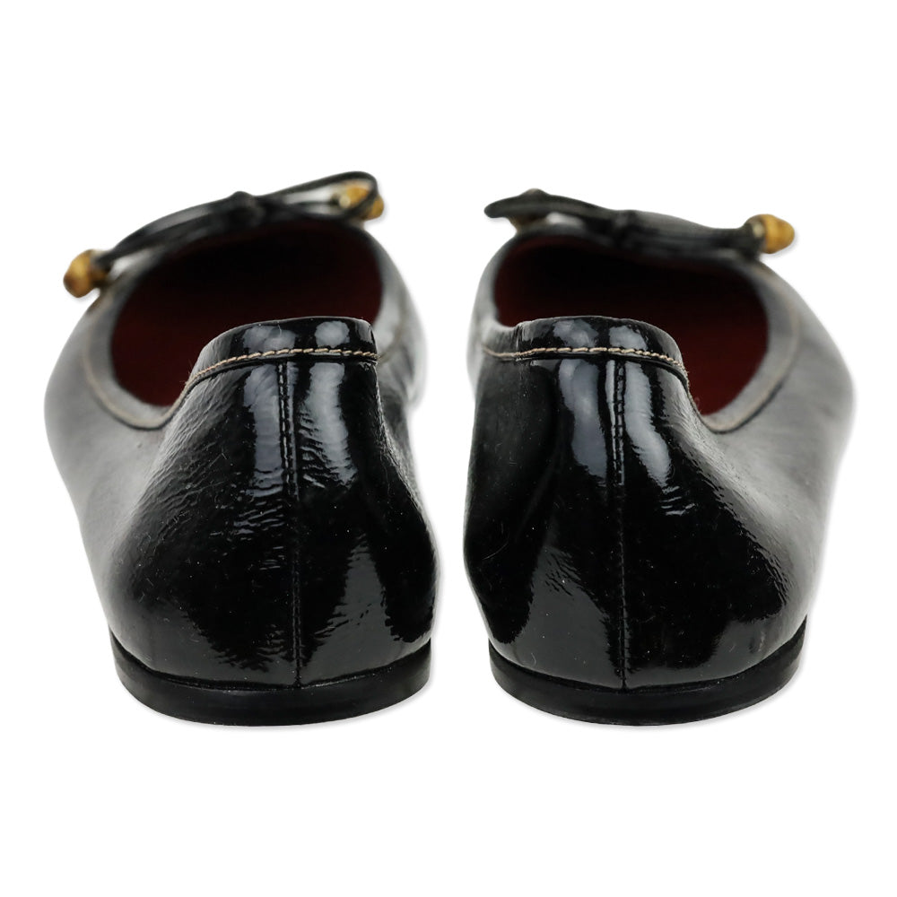 Gucci Black Patent Leather Bamboo Bow Ballet Flats
